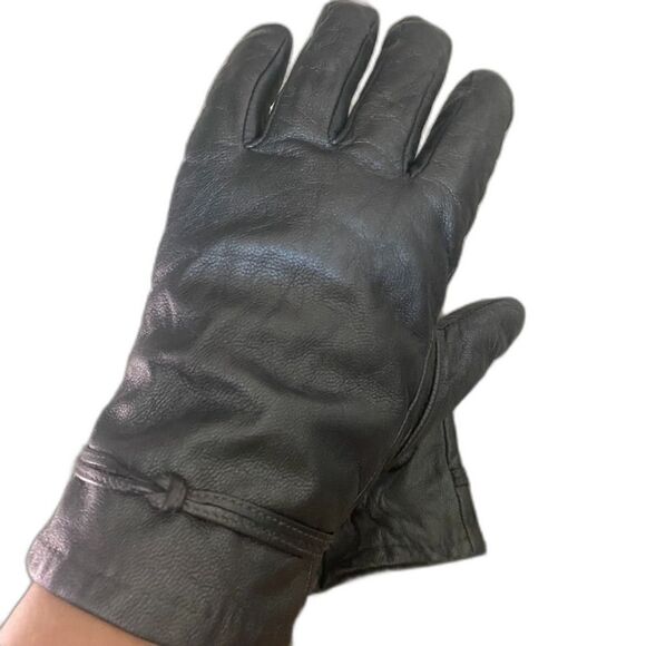 Isotoner Women's Genuine Leather Driving Gloves Charcoal Black Shimmer - Picture 2 of 4